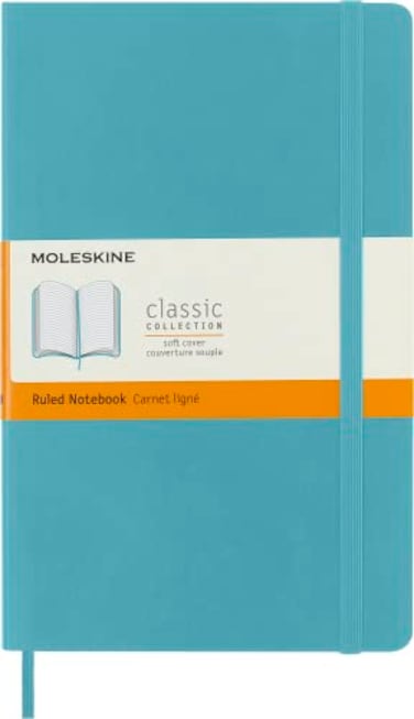 Moleskine Classic Notebook Soft Cover Large 5 x 825 RuledLined Reef Blue 192 pages
