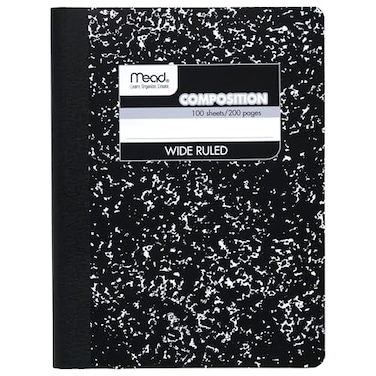 Mead Composition Notebook Wide Ruled Paper 75 x 975 100 Sheets Black Marble 09910