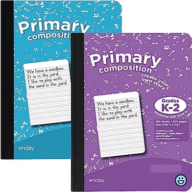 Enday Primary Composition Notebook K2 Primary Ruled Composition Book Primary Composition Notebook for Kids 100 Sheets kindergarten Notebook Blue and Purple 2 Pack