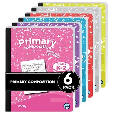 Enday Primary Composition Notebook K2 Primary Ruled Composition Book Primary Composition Notebook for Kids 100 Sheets kindergarten Notebook Pink Purple Green Blue Red Grey 6 Pack