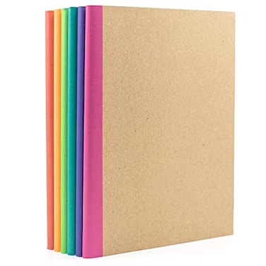 PAPERAGE 6Pack Composition Notebook Journals 120 Pages Kraft Cover with Rainbow Spines College Ruled Lined Paper Small Size 8 in x 575 in for Home Office or School Supplies
