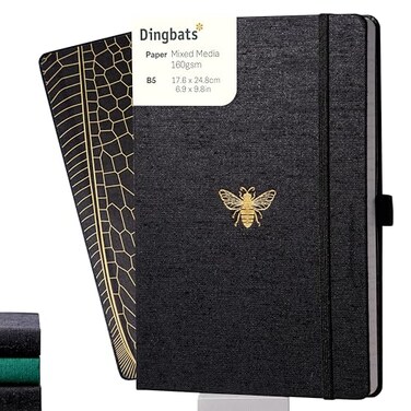 Dingbats* Notebooks Dingbats Pro Dotted Large B5 Notebook Black Textile Cover ThreadBound Writing Journal for Work Travel Pocket Elastic Closure Bookmark