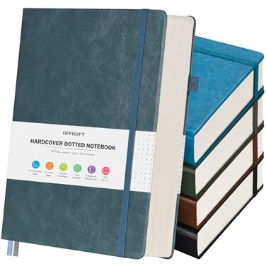 OFFIGIFT 5 Pack Bullet Dotted Journal Notebook 312 Numbered Pages Dot Grid Notebooks Bulk 100gsm No Bleed Paper Hardcover Leather Journal Dot Journal Notebook Set for Women Men School Office A5 Multic