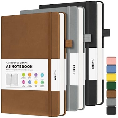 OMEYA Graph Paper Notebook 3 Pack A5 Grid Notebook Journal Graph Notebook with 120gsm Paper Hardcover Leather Journal for Writing Grid Paper Notebook for Work School Supplies Engineering575 x 838