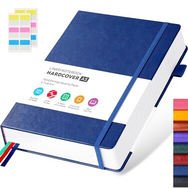 FOCUS DAY Thick Notebook Journal Leather A5 Notebooks College Ruled 320 Pages Lined Paper Notebooks Hardcover Journal Notebook for Writing Women and Men 57 X 84 Dark Blue