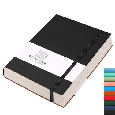 AHGXG 8511 Notebook College Ruled Large A4 Notebook Lined Journal 320 Pages Thick Journal for Writing 100gsm Thick Paper Leather Softcover for Work School Black