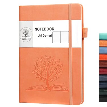 Daofary Dotted Journal Notebook with Pen Holder A5 Dot Grid Notebook with 160 Pages 100gsm Thick Paper Hardcover Dotted Journal with Pocket 84 x 57 in Pink