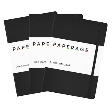 PAPERAGE Lined Journal Notebook 3 Pack Black 160 Pages Medium 56 in x 8 in 100 GSM Thick Paper Hardcover Journaling Notebook for Work School Note Taking