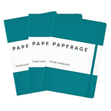 PAPERAGE Lined Journal Notebook 3 Pack Turquoise 160 Pages Medium 56 in x 8 in 100 GSM Thick Paper Hardcover Journaling Notebook for Work School Note Taking