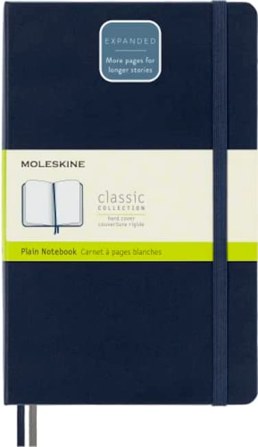 Moleskine Classic Expanded Notebook Hard Cover Large 5 x 825 PlainBlank Sapphire Blue 400 Pages