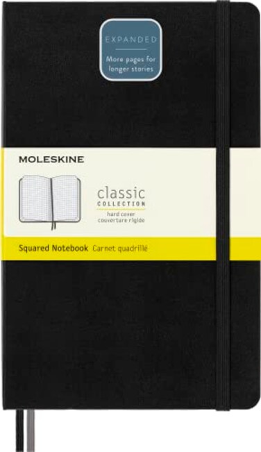 Moleskine Classic Expanded Notebook Hard Cover Large 5 x 825 SquaredGrid Black 400 Pages
