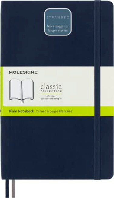 Moleskine Classic Expanded Notebook Soft Cover Large 5 x 825 PlainBlank Sapphire Blue 400 Pages