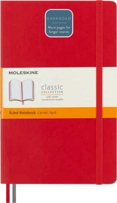 Moleskine Classic Expanded Notebook Soft Cover Large 5 x 825 RuledLined Red 400 Pages