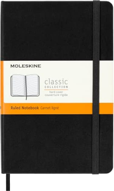 Moleskine Classic Notebook Hard Cover Medium 45 x 7 RuledLined Black 208 Pages