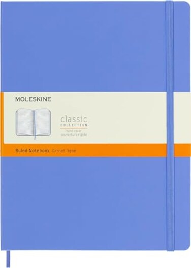 Moleskine Classic Notebook Hard Cover XL 75 x 95 RuledLined Hydrangea Blue 192 Pages