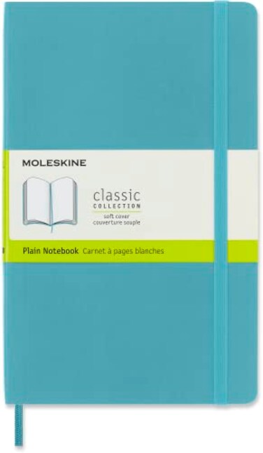 Moleskine Classic Notebook Soft Cover Large 5 x 825 PlainBlank Reef Blue 192 pages