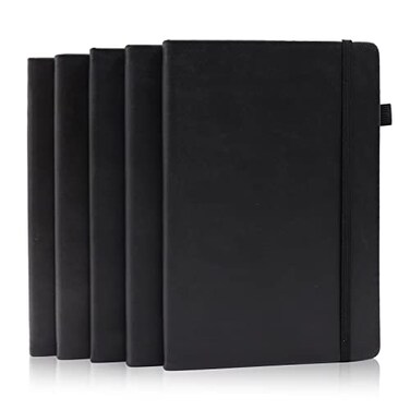 Deziliao 5 Pack Dotted Journal Notebooks with Pen Loop Hardcover Notebook Journal for Work 100Gsm Premium Thick Paper with Inner Pocket Medium 57x84 Black