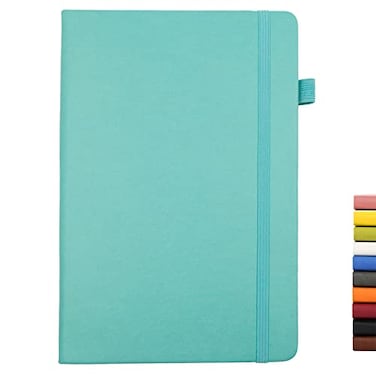 Deziliao Lined Journal Notebooks with Pen Loop Hardcover Notebook Journal for Work 100Gsm Premium Thick Paper with Inner Pocket Medium 57x84 Cyan Ruled