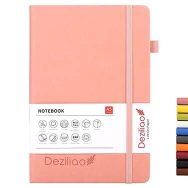 Deziliao Lined Journal Notebooks with Pen Loop Hardcover Notebook Journal for Work 100Gsm Premium Thick Paper with Inner Pocket Medium 57x84 Pink Ruled 1 Pack
