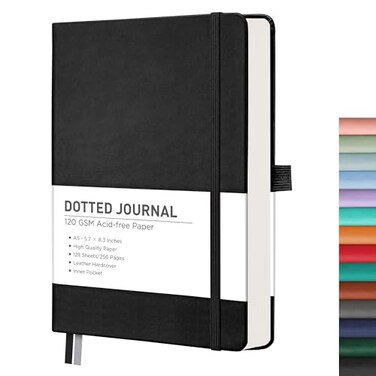 RETTACY Dotted Journal Notebook 256 Pages A5 Medium Size 57 83 Leather Hardcover 120 GSM Thick Paper for Journaling Planning Tracking Black