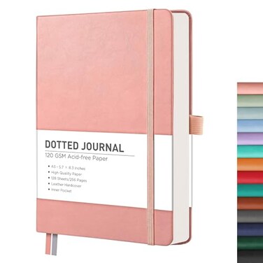 RETTACY Dotted Journal Notebook 256 Pages A5 Medium Size 57 83 Leather Hardcover 120 GSM Thick Paper for Journaling Planning Tracking Pink