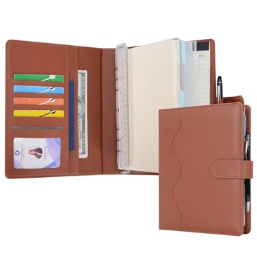 WASON A5 Binder PU Leather Journal Ring Portfolio Lined Notebook Refillable Paper Diary with Removable Clipboard Writing Notepad for Travel Business School Agenda Organizer Brown