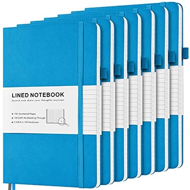 MALEDEN 7 Pack Lined Journal Notebook Hardcover PU Leather Notebook for Men Women 100 GSM Thick Numbered Pages with Index Content Inner Pockets Bookmarks A5 Ruled Writing Journal Bulk Deep Blue