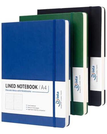 Dynta A4 Lined Journal Notebooks 3 Pack 85 x 11 Leather Hardcover Journals 200 Pages100 Sheets Large Notebooks for Work Journaling Note Taking Black Green Blue