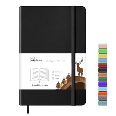 Wiisdatek Notebook Journal Lined Leather Hard Cover100Gsm Thick Paper with Inner Pocket for Writing Note Taking Office School5825Black