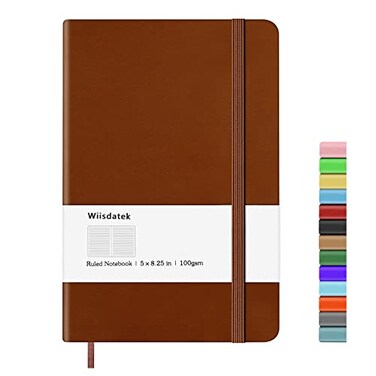 Wiisdatek Notebook Journal Lined Leather Hard Cover100Gsm Thick Paper with Inner Pocket for Writing Note Taking Office School5825Brown