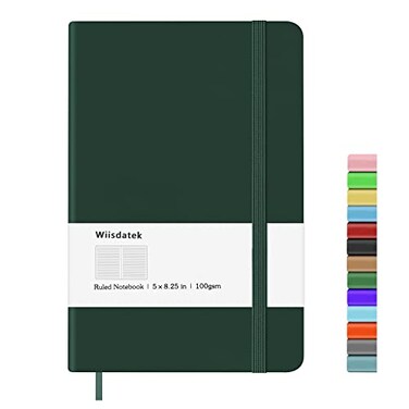 Wiisdatek Notebook Journal Lined Leather Hard Cover100Gsm Thick Paper with Inner Pocket for Writing Note Taking Office School5825Dark green
