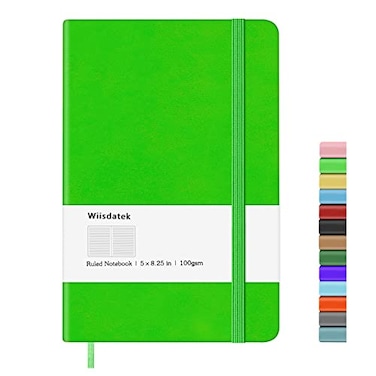 Wiisdatek Notebook Journal Lined Leather Hard Cover100Gsm Thick Paper with Inner Pocket for Writing Note Taking Office School5825Green