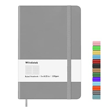 Wiisdatek Notebook Journal Lined Leather Hard Cover100Gsm Thick Paper with Inner Pocket for Writing Note Taking Office School5825Grey