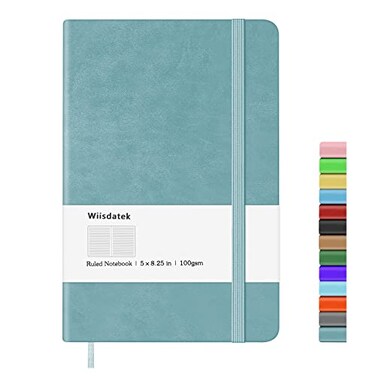 Wiisdatek Notebook Journal Lined Leather Hard Cover100Gsm Thick Paper with Inner Pocket for Writing Note Taking Office School5825Light blue