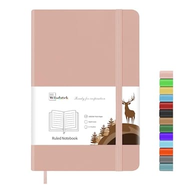 Wiisdatek Notebook Journal Lined Leather Hard Cover100Gsm Thick Paper with Inner Pocket for Writing Note Taking Office School5825Pink