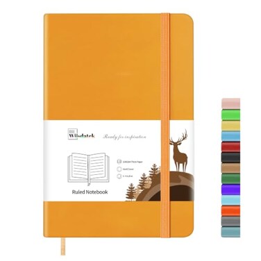 Wiisdatek Notebook Journal Lined Leather Hard Cover100Gsm Thick Paper with Inner Pocket for Writing Note Taking Office School5825Yellow