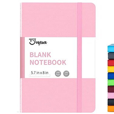 JOYEUX Blank Journal Notebook A5 160 Pages 100 Gsm Thick Sketch Books Hardcover Journal for Writing 57 inches x 8 inches Notebooks for Work Pink
