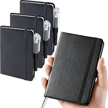 NIRMIRO 3 Pack Pocket Notebook Small Journal with Pen 37 x 57 A6 Mini Notebook for Women Men Work Writing Hardcover Small Pocket Notepad with 100Gsm Premium Thick Lined Paper Black Leather