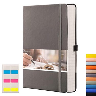 EMSHOI Graph Paper Notebook 256 Pages 120 GSM Thick Paper A5 Small 575x838 PU Leather Hardcover Journal 5mm Grid Notebook for Work School Math Engineering Writing Graphing Dark Grey