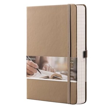 EMSHOI Graph Paper Notebook 256 Pages 120 GSM Thick Paper A5 Small 575x838 PU Leather Hardcover Journal 5mm Grid Notebook for Work School Math Engineering Writing Graphing Khaki