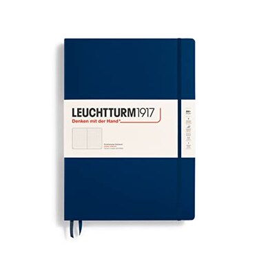 LEUCHTTURM1917 Notebook Hardcover Master Classic A4 235 Numbered Pages for Writing and Journaling Navy Dotted