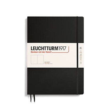 LEUCHTTURM1917 Notebook Hardcover Master Slim A4 123 Numbered Pages for Writing and Journaling Black Plain