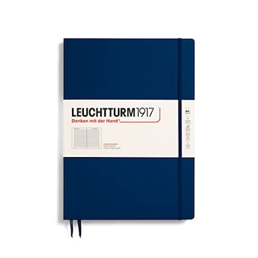 LEUCHTTURM1917 Notebook Hardcover Master Slim A4 123 Numbered Pages for Writing and Journaling Navy Ruled