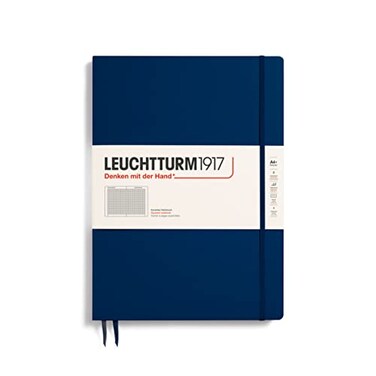 LEUCHTTURM1917 Notebook Hardcover Master Slim A4 123 Numbered Pages for Writing and Journaling Navy Squared