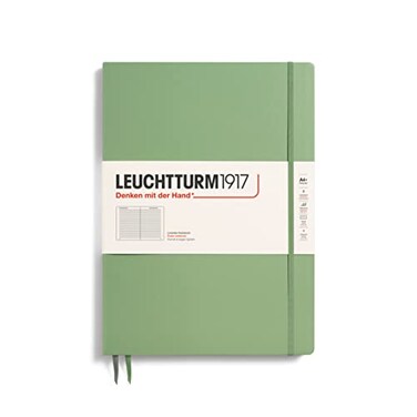 LEUCHTTURM1917 Notebook Hardcover Master Slim A4 123 Numbered Pages for Writing and Journaling Sage Ruled