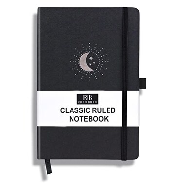 R B RICCO RICCO BELLO Lined Journal Notebook Black Moon Stars