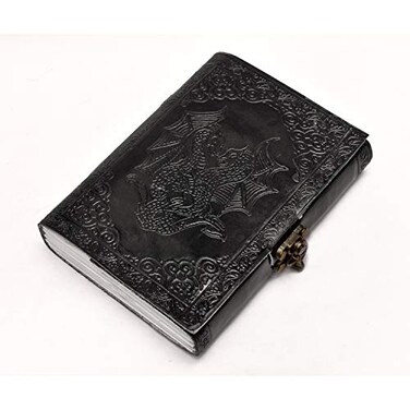 AzureGreen DOUBLE DRAGON Blank Page BOOK Handcrafted Leather Writing Unlined 5 x 7 JOURNAL