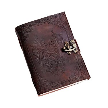 AzureGreen DOUBLE DRAGON Blank Page BOOK Handcrafted Leather Writing Unlined 5 x 7 JOURNAL Brown With Claps
