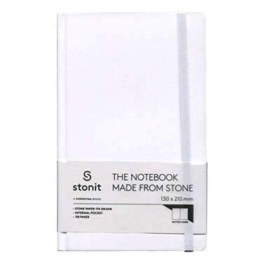 Stonit 5x8 Hard Cover Dot Grid Notebook with Inner Pocket and Elastic Closure White