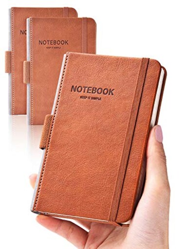 AISBUGUR Pocket Notebook Small Notebook 2Pack 37 x 57 Pocket Notebooks Hardcover with Thick Lined Paper Inner Pockets Cover Letter Embossing Design Mini Journal Notepad Brown Leather